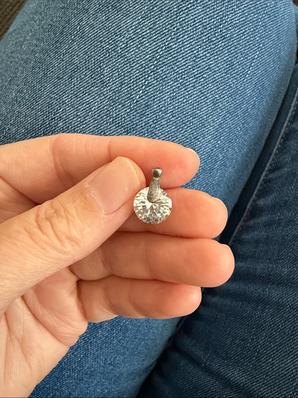 Vintage Sterling Silver Clear Crystal Pendant - Classic Solitaire Crystal